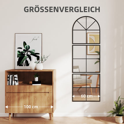 Arched Wall Mirror, Black Metal Frame, 60 x 180 cm