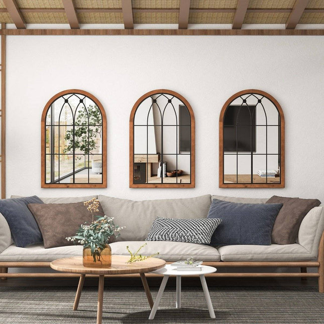 Wandspiegel mit Bogen, dekoratives Fensterdesign, 60x90 cm