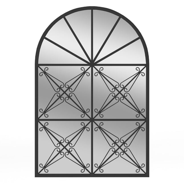 Gewölbter Wandspiegel im Fensterstil mit Metallrahmen, 58x87 cm