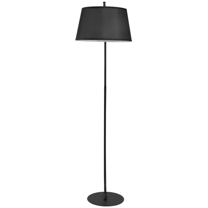 Moderne Metall-Bogenstehlampe mit schwarzem Leinenschirm