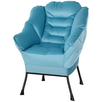 Samt Loungesessel, gepolstert mit Seitentasche – Blau