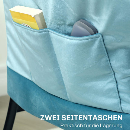Samt Loungesessel, gepolstert mit Seitentasche – Blau