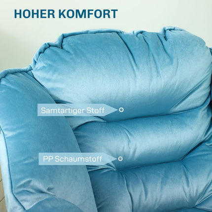 Samt Loungesessel, gepolstert mit Seitentasche – Blau