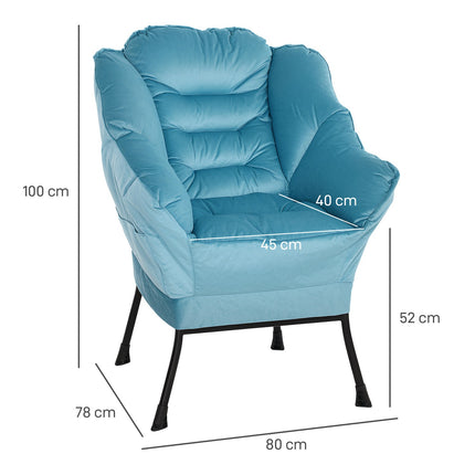 Samt Loungesessel, gepolstert mit Seitentasche – Blau