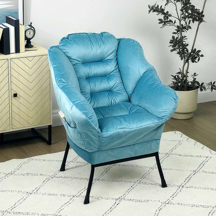 Samt Loungesessel, gepolstert mit Seitentasche – Blau