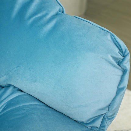Samt Loungesessel, gepolstert mit Seitentasche – Blau