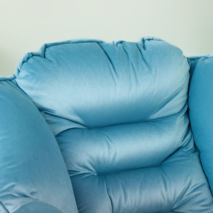 Samt Loungesessel, gepolstert mit Seitentasche – Blau