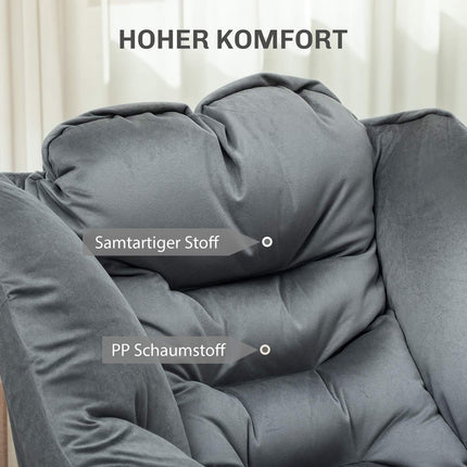 Grauer Samt-Loungesessel mit Seitentasche und Stahlbeinen