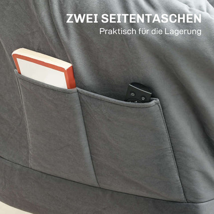 Grauer Samt-Loungesessel mit Seitentasche und Stahlbeinen