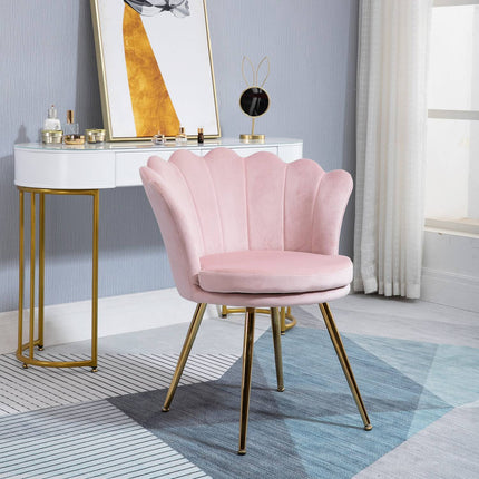 Fauteuil Woonkamer Relaxstoel Loungestoel met Lotusvormig Design Gestoffeerde Stoel met Metalen Poten Fluweellook Enkele Stoel voor Slaapkamer Roze Aosoom