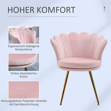 Fauteuil Woonkamer Relaxstoel Loungestoel met Lotusvormig Design Gestoffeerde Stoel met Metalen Poten Fluweellook Enkele Stoel voor Slaapkamer Roze Aosoom