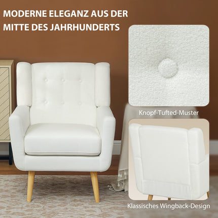 Wohnzimmer-Ohrensessel – getuftet, gepolstert, weißer Bezug