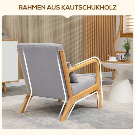 Fauteuil Loungestoel met armleuning, lendenkussen, gewatteerde relaxstoel met houten frame, fluwelen look, S-veer, voor slaapkamer, woonkamer, grijs