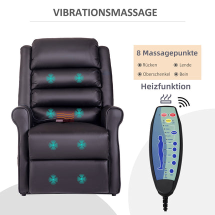 Massagesessel mit Wärmefunktion, Kunstleder, braun
