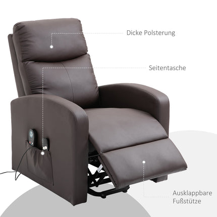 Elektrischer Massagesessel, Liegefunktion mit Aufstehhilfe, braun