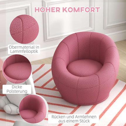Rotatable pink plush lounge chair, 120 kg capacity
