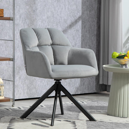 Grauer Drehsessel, Samtstoff, Metallbeine, Wohnzimmer