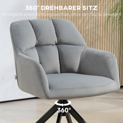 Grauer Drehsessel, Samtstoff, Metallbeine, Wohnzimmer