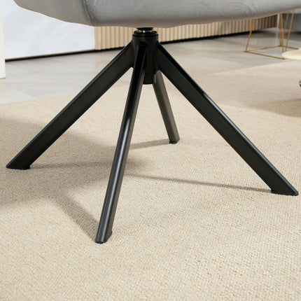Grauer Drehsessel, Samtstoff, Metallbeine, Wohnzimmer