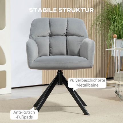 Grauer Drehsessel, Samtstoff, Metallbeine, Wohnzimmer