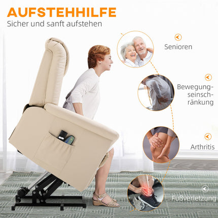 Elektrischer Relaxsessel mit Heizung, verstellbar und cremefarbenem Kunstleder