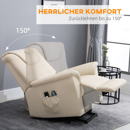 Elektrischer Relaxsessel mit Heizung, verstellbar und cremefarbenem Kunstleder