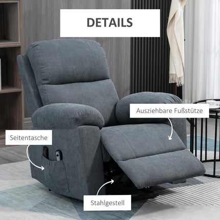 Reclining massage chair with standing aid, grey