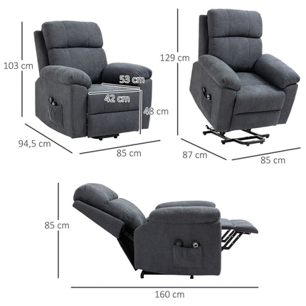 Reclining massage chair with standing aid, grey