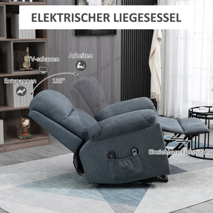 Reclining massage chair with standing aid, grey
