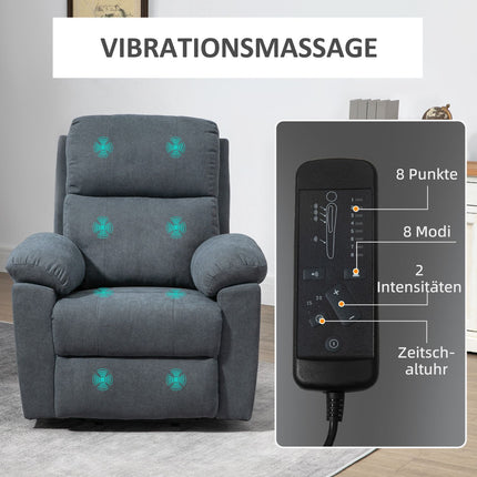 Reclining massage chair with standing aid, grey