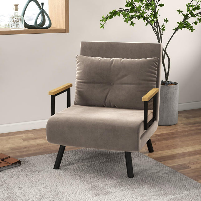 Convertible armchair bed, velvet look, adjustable backrest