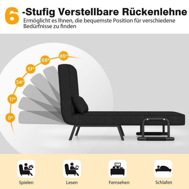 Fauteuilbed met bedfunctie, opklapbare bank, slaapbank met verstelbare rugleuning en afneembaar kussen, zwart