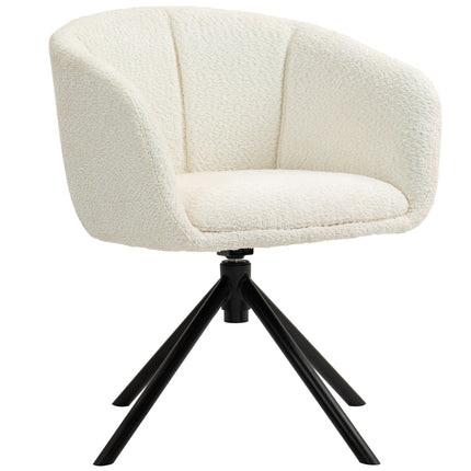 Creamy white armchair, 360° rotatable, linen look, metal legs