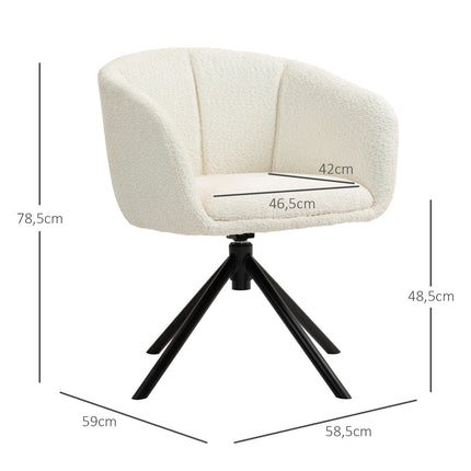 Creamy white armchair, 360° rotatable, linen look, metal legs