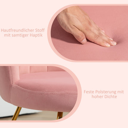 Rosa Samtsessel – Armlehne, Metallbeine, gepolstert
