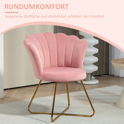 Rosa Samtsessel – Armlehne, Metallbeine, gepolstert