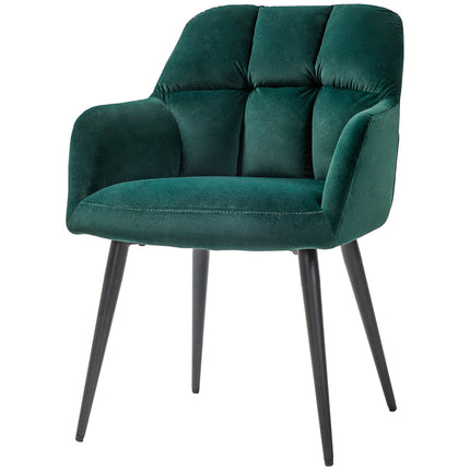 Fauteuil lounge avec accoudoirs, aspect velours, fauteuil de relaxation rembourré avec pieds en acier, pour salon, chambre, vert foncé