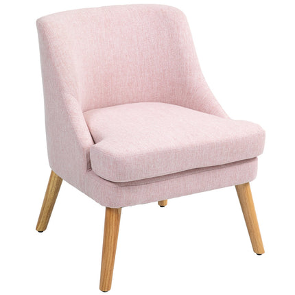 Rosa Loungesessel in Leinenoptik mit Armlehnen, Holzbeine