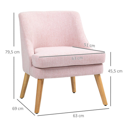 Rosa Loungesessel in Leinenoptik mit Armlehnen, Holzbeine