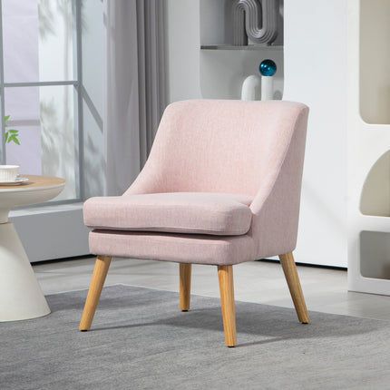 Rosa Loungesessel in Leinenoptik mit Armlehnen, Holzbeine