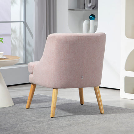 Rosa Loungesessel in Leinenoptik mit Armlehnen, Holzbeine