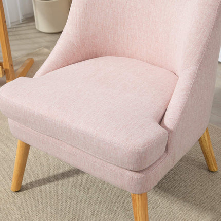 Rosa Loungesessel in Leinenoptik mit Armlehnen, Holzbeine
