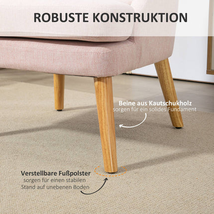Rosa Loungesessel in Leinenoptik mit Armlehnen, Holzbeine