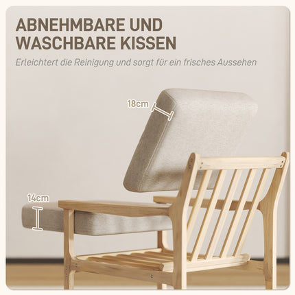 Beiger Sessel in Leinenoptik mit Holzbeinen und abnehmbaren Kissen