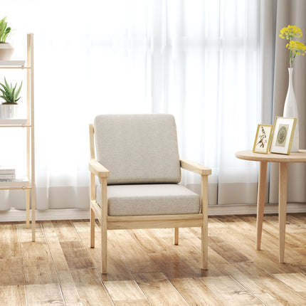 Beiger Sessel in Leinenoptik mit Holzbeinen und abnehmbaren Kissen