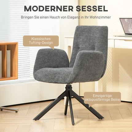 Dunkelgrauer Drehsessel – moderne Polsterung, Stahlbeine