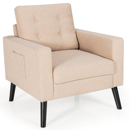 Sessel mit 2 Seitentaschen 53cm Sitztiefe Ohrensessel mit Armlehnen und Rückenkissen 75 x 81 x 86 cm beige