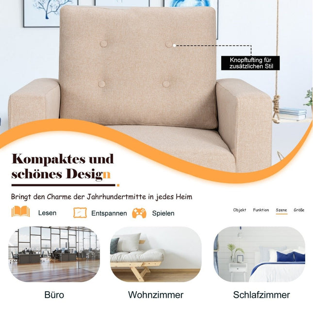 Fauteuil met 2 zijzakken 53cm zitdiepte oorfauteuil met armleuningen en rugkussen 75 x 81 x 86 cm beige