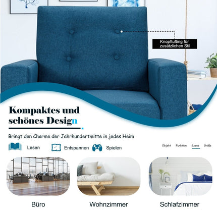 Armchair with 2 side pockets Wing chair with armrests and back cushions 75 x 81 x 86 cm Blue 53cm seat depth