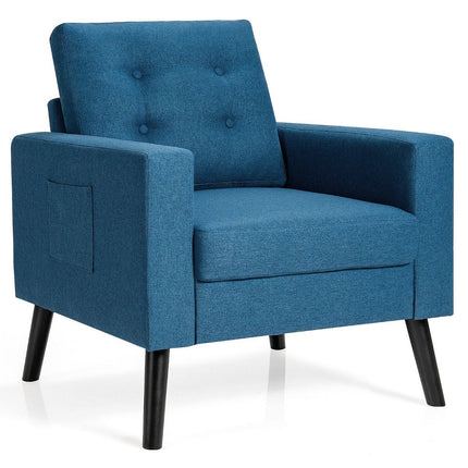 Armchair with 2 side pockets Wing chair with armrests and back cushions 75 x 81 x 86 cm Blue 53cm seat depth